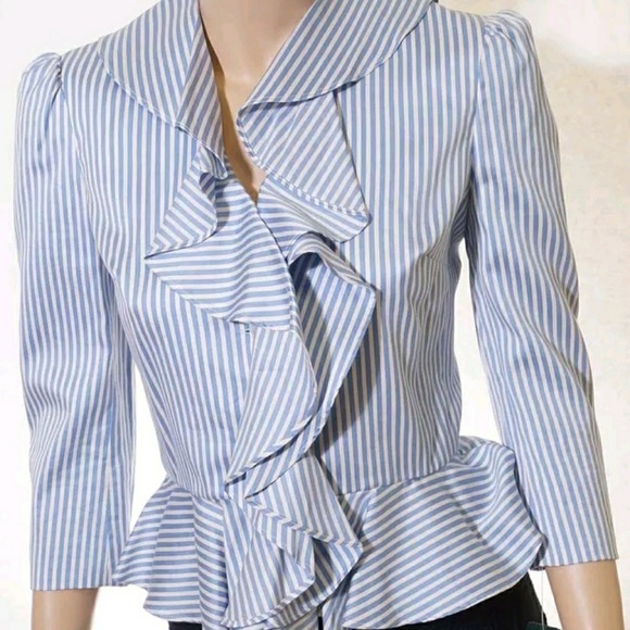 Lauren Ralph Lauren Jackets & Blazers - Ralph Lauren blue white striped ruffled blazer